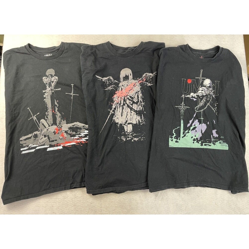 UMAI XL Black Graphic Print Short Sleeve Crew Neck T-Shirt 100% Cotton Lot Of 3